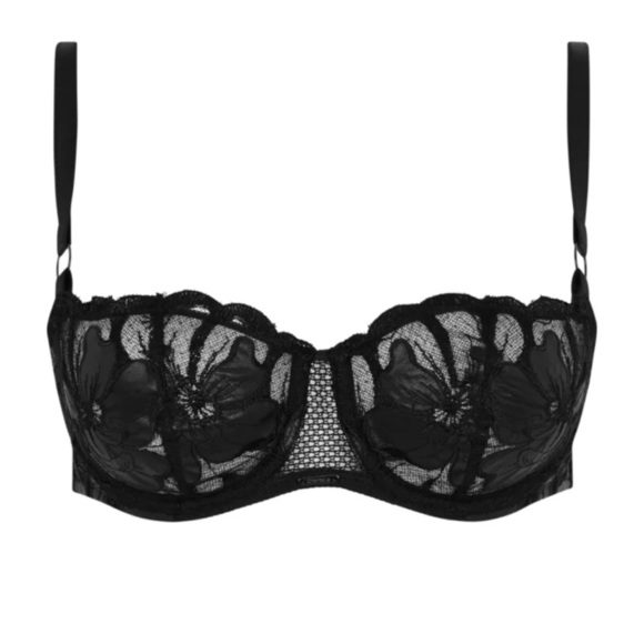 Chantelle Fleurs Signature Black Faux Leather Demi Bra Size 38C - Picture 1 of 9